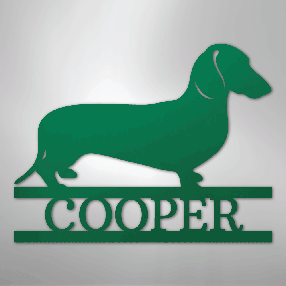 Custom Metal Wall Art - Personalized Dachshund Name Sign Green