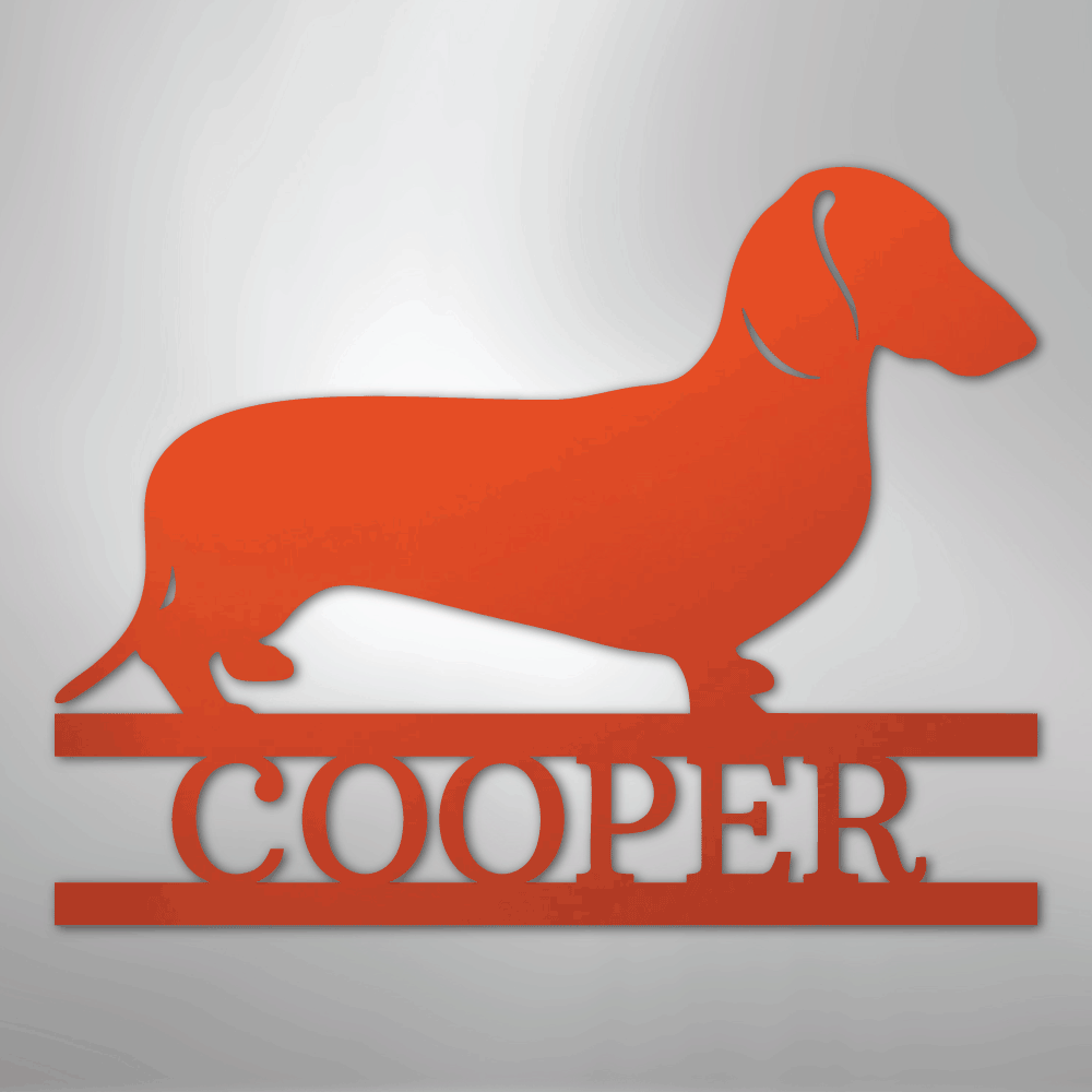 Custom Metal Wall Art - Personalized Dachshund Name Sign Orange