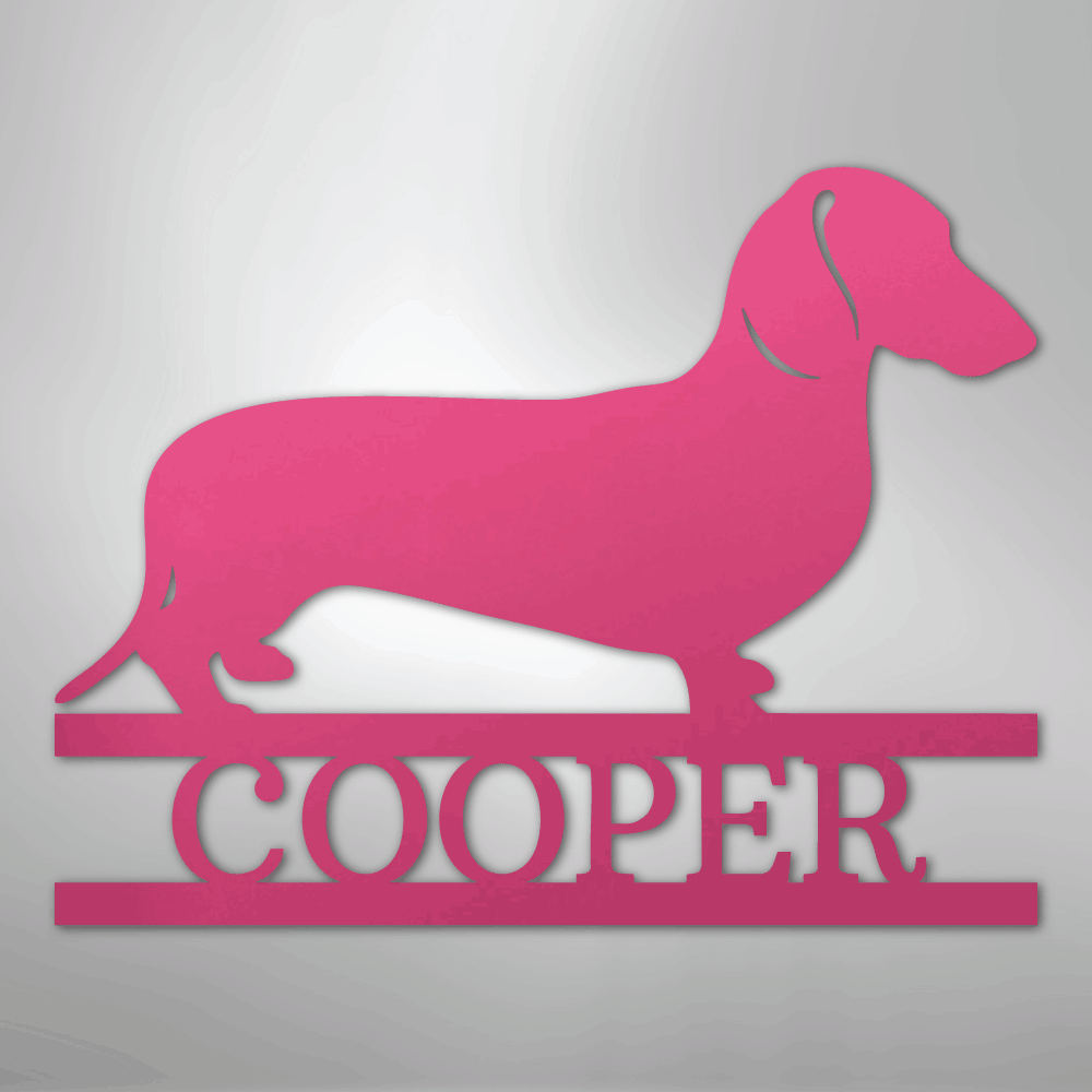 Custom Metal Wall Art - Personalized Dachshund Name Sign Pink