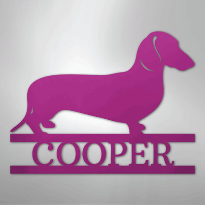 Custom Metal Wall Art - Personalized Dachshund Name Sign Purple