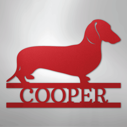 Custom Metal Wall Art - Personalized Dachshund Name Sign Red