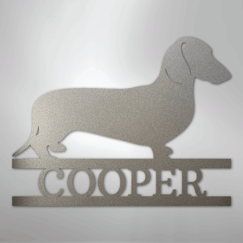 Custom Metal Wall Art - Personalized Dachshund Name Sign Silver