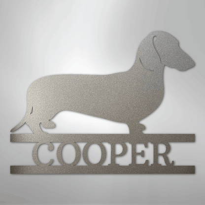 Custom Metal Wall Art - Personalized Dachshund Name Sign Silver