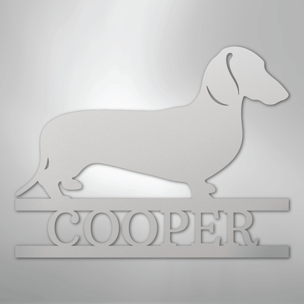 Custom Metal Wall Art - Personalized Dachshund Name Sign White