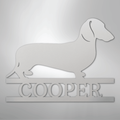 Custom Metal Wall Art - Personalized Dachshund Name Sign White