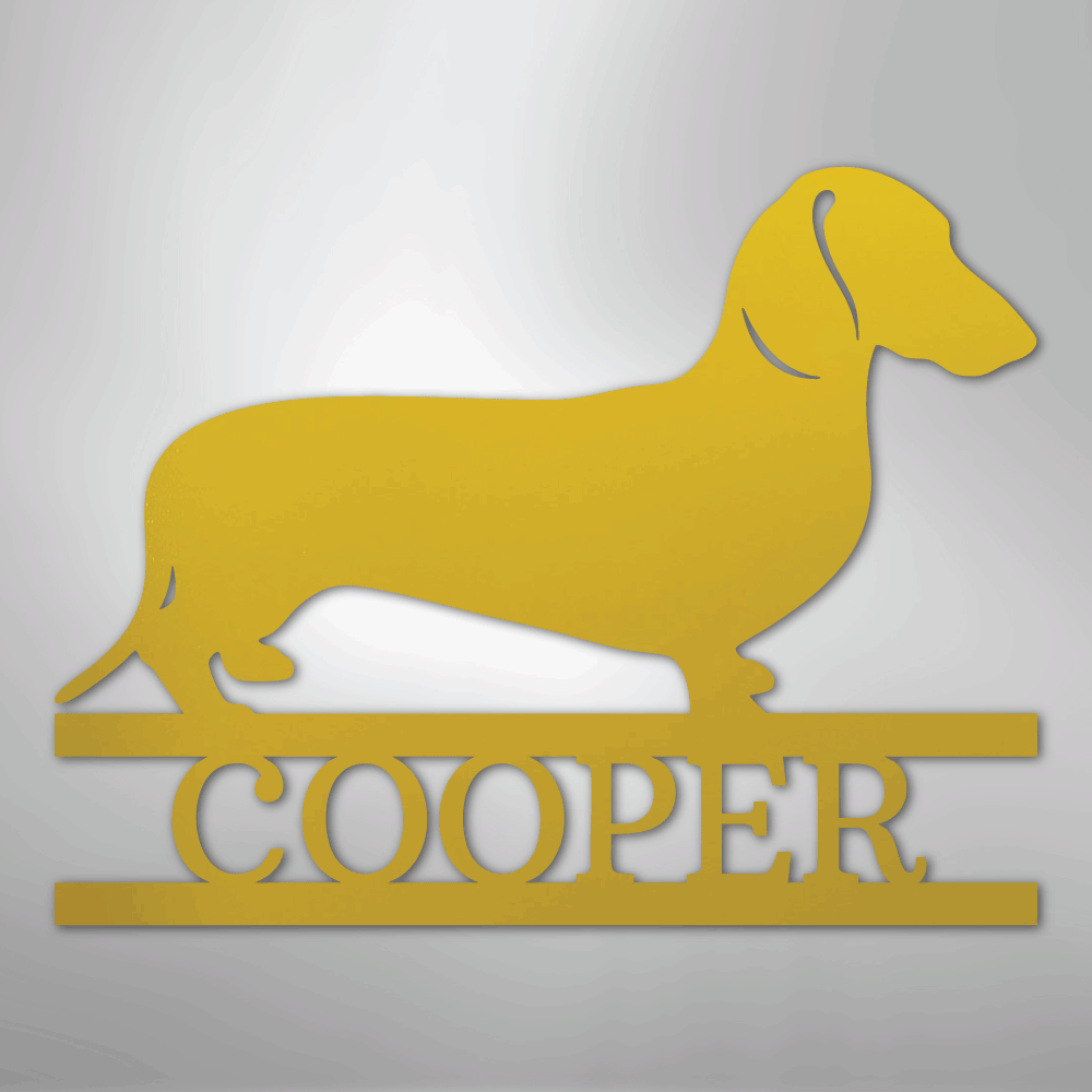 Custom Metal Wall Art - Personalized Dachshund Name Sign Yellow