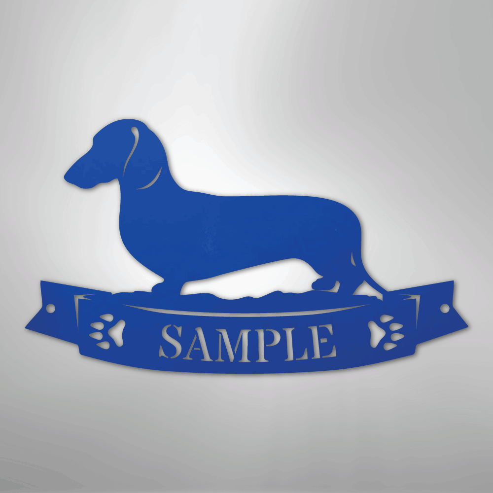 Custom Metal Wall Art - Personalized Dachshund Name Sign Blue
