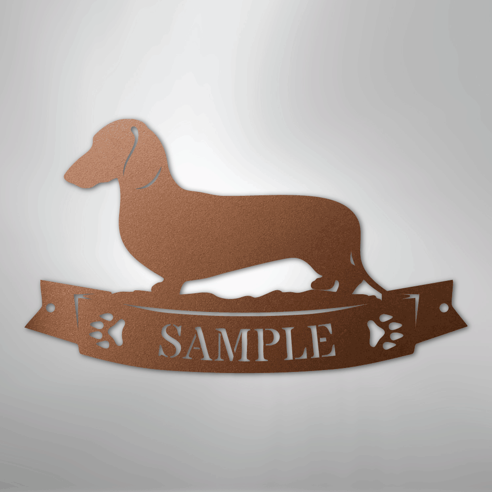Custom Metal Wall Art - Personalized Dachshund Name Sign Copper