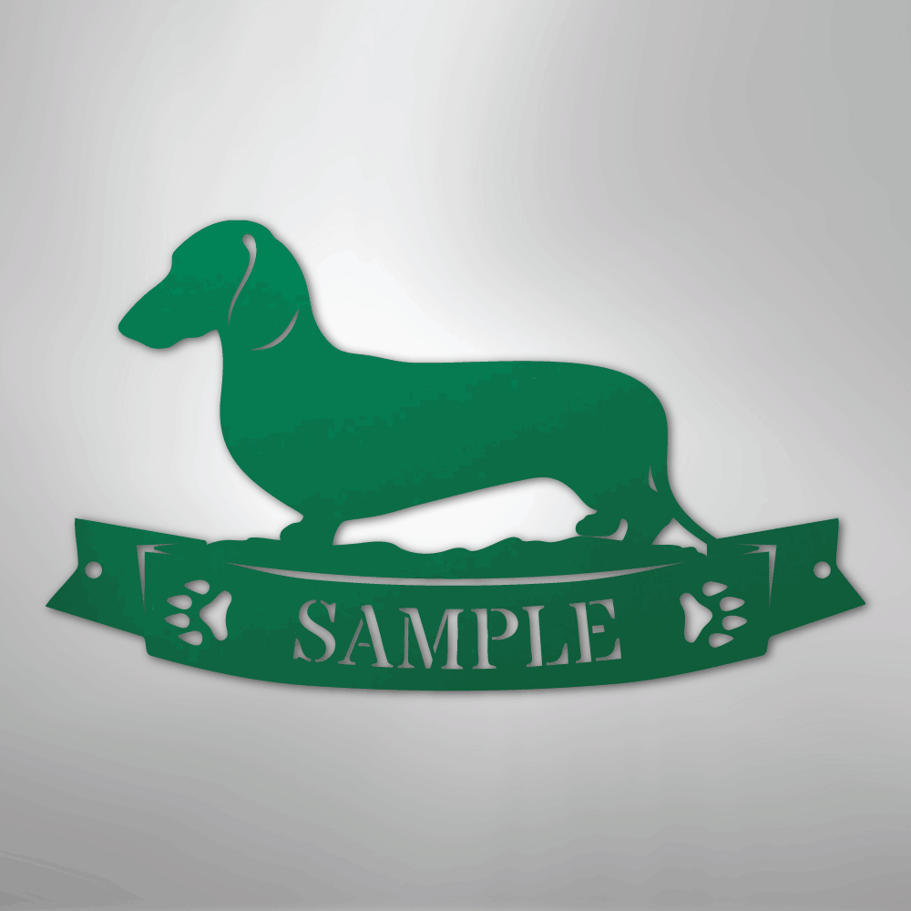 Custom Metal Wall Art - Personalized Dachshund Name Sign Green