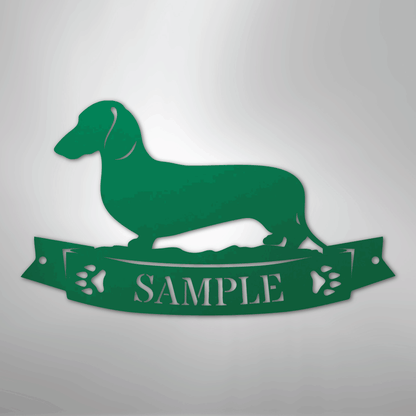 Custom Metal Wall Art - Personalized Dachshund Name Sign Green