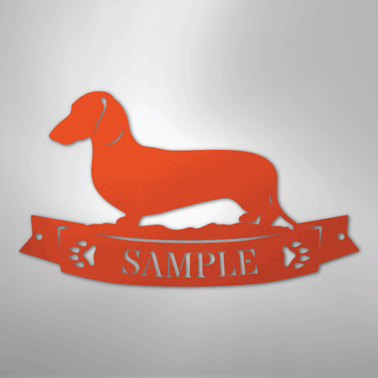 Custom Metal Wall Art - Personalized Dachshund Name Sign Orange