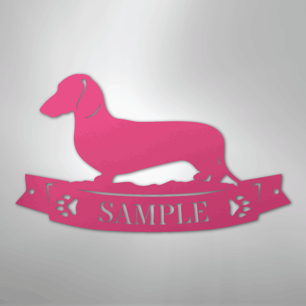 Custom Metal Wall Art - Personalized Dachshund Name Sign Pink
