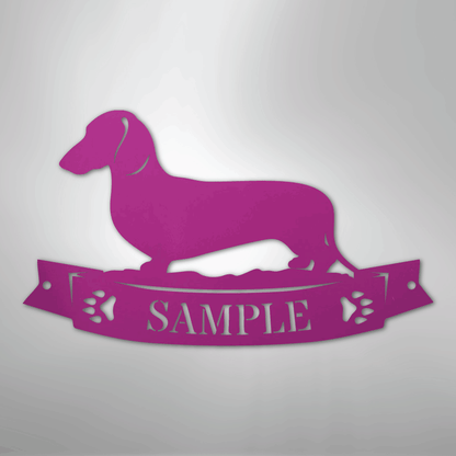 Custom Metal Wall Art - Personalized Dachshund Name Sign Purple