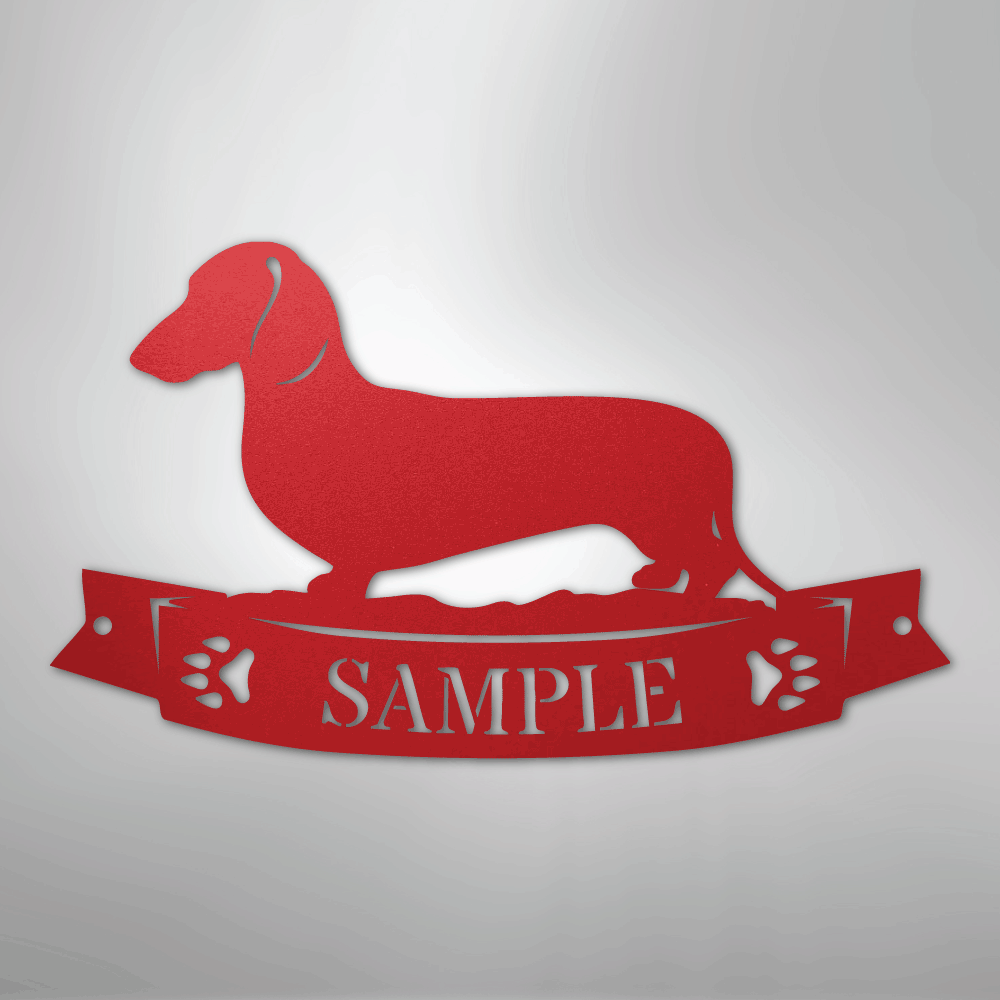 Custom Metal Wall Art - Personalized Dachshund Name Sign Red