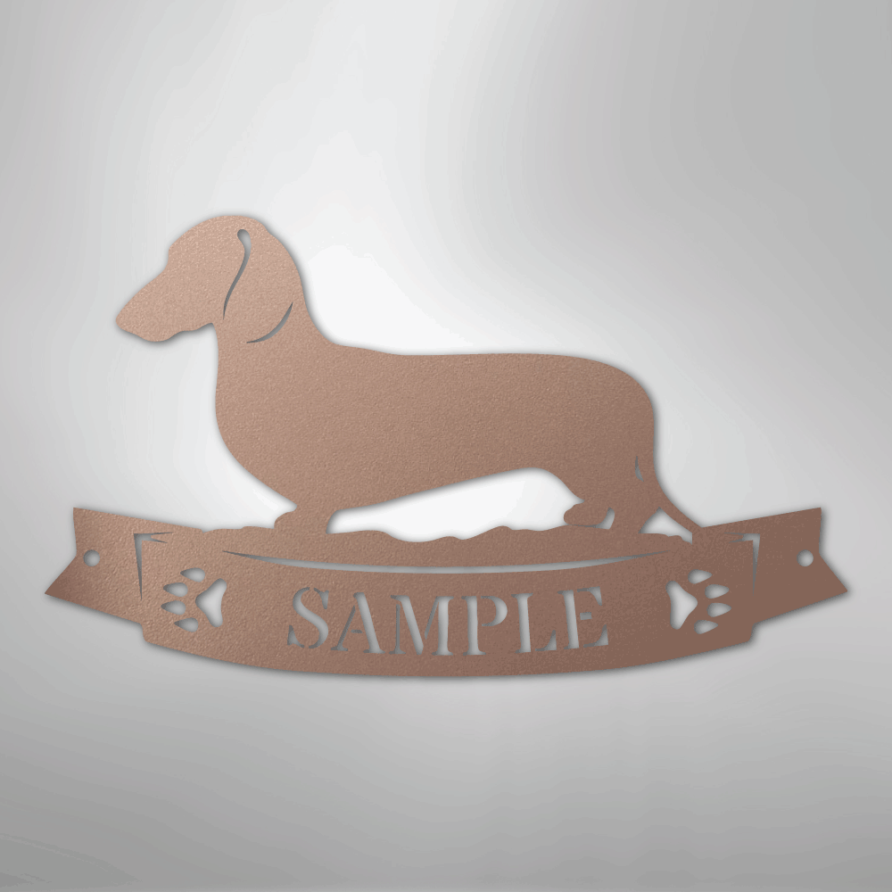 Custom Metal Wall Art - Personalized Dachshund Name Sign Rose
