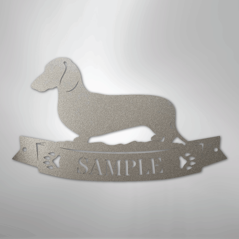 Custom Metal Wall Art - Personalized Dachshund Name Sign Silver