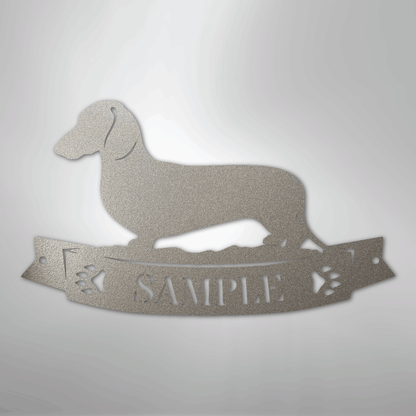 Custom Metal Wall Art - Personalized Dachshund Name Sign Silver
