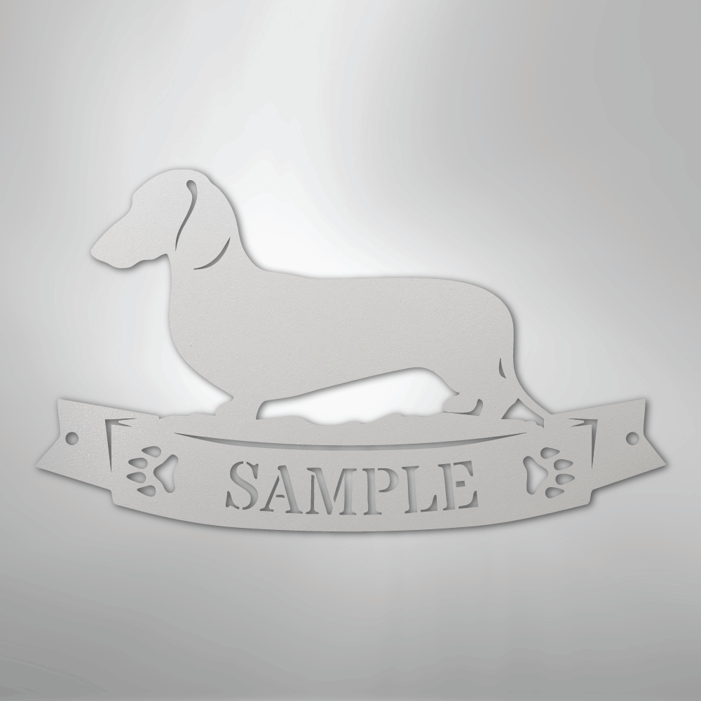 Custom Metal Wall Art - Personalized Dachshund Name Sign White