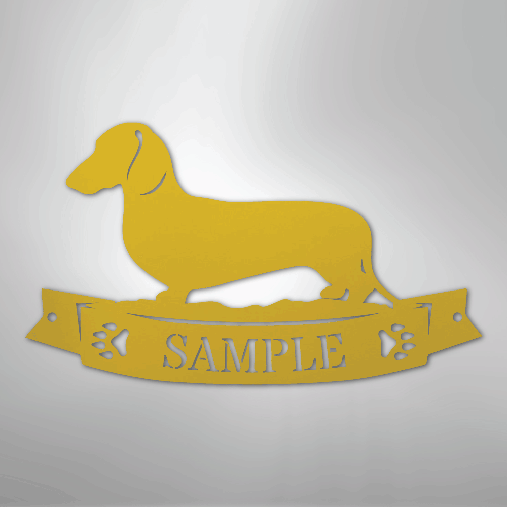 Custom Metal Wall Art - Personalized Dachshund Name Sign Yellow