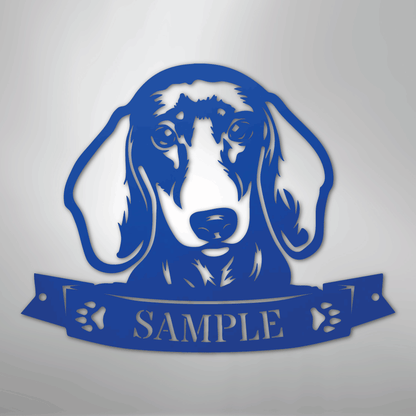 Custom Metal Wall Art - Personalized Dachshund Sign Blue