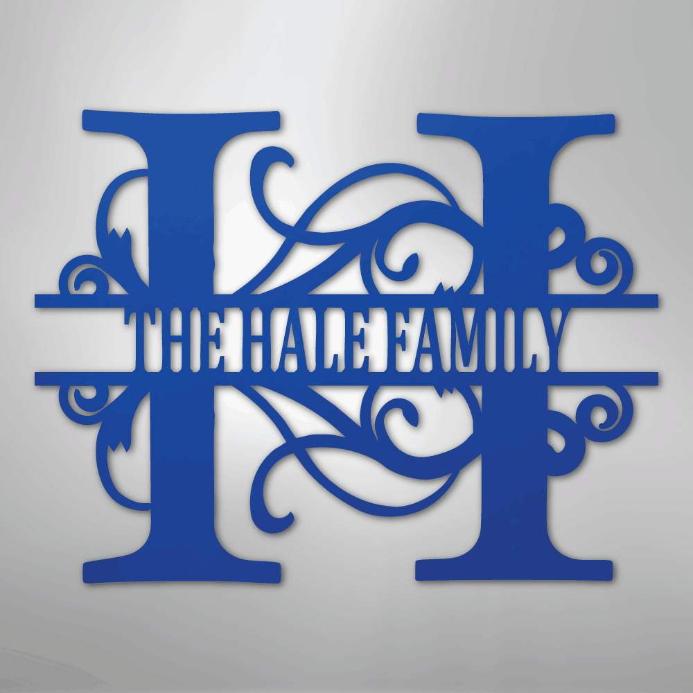 Custom Metal Wall Art - Family Split Letter Monogram Sign Blue
