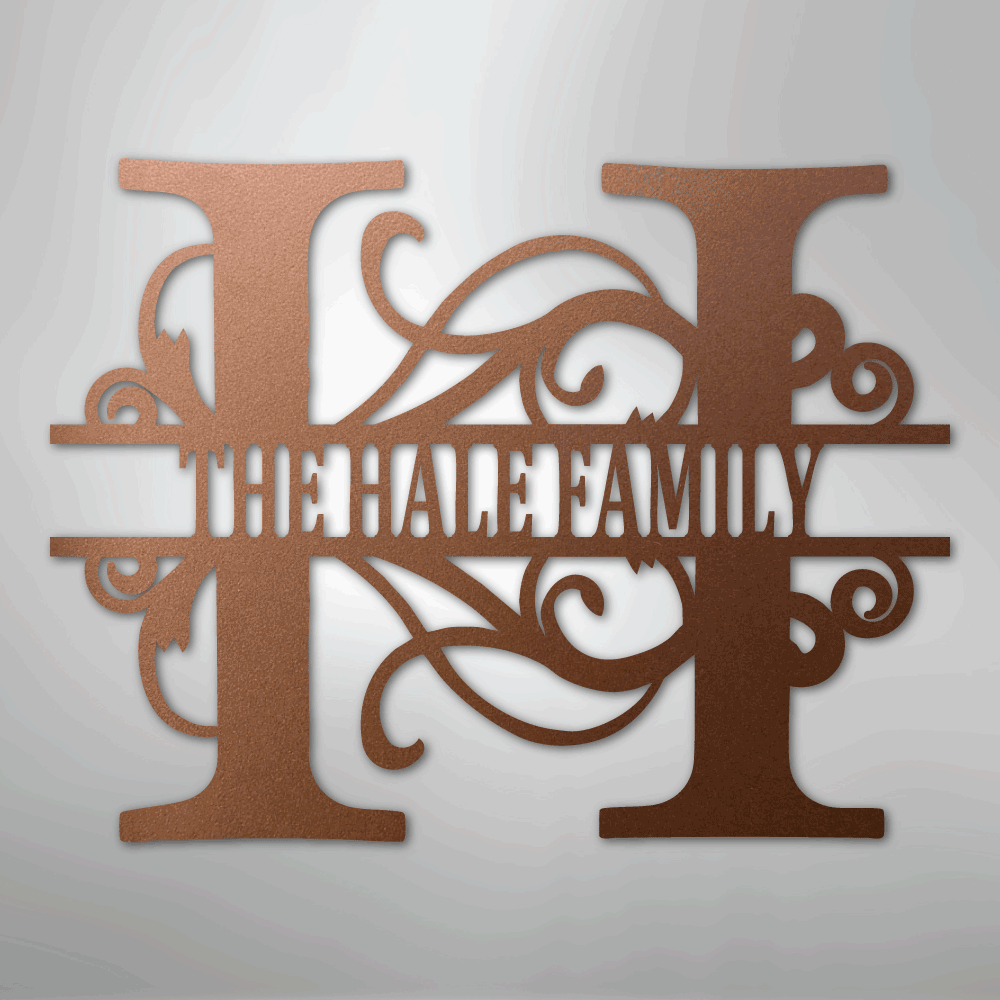 Custom Metal Wall Art - Family Split Letter Monogram Sign Copper