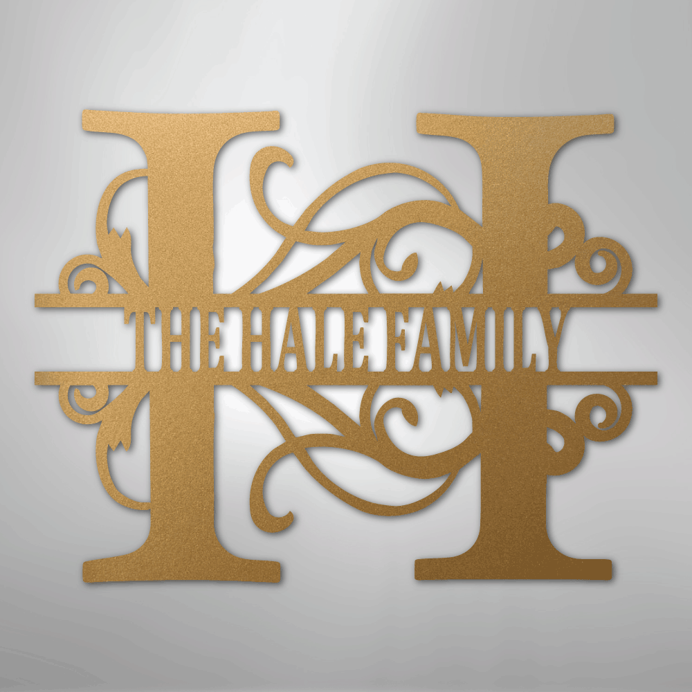 Custom Metal Wall Art - Family Split Letter Monogram Sign Gold