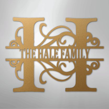 Custom Metal Wall Art - Family Split Letter Monogram Sign Gold