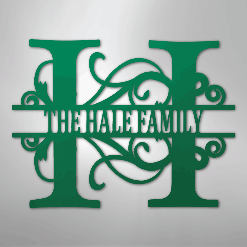 Custom Metal Wall Art - Family Split Letter Monogram Sign Green