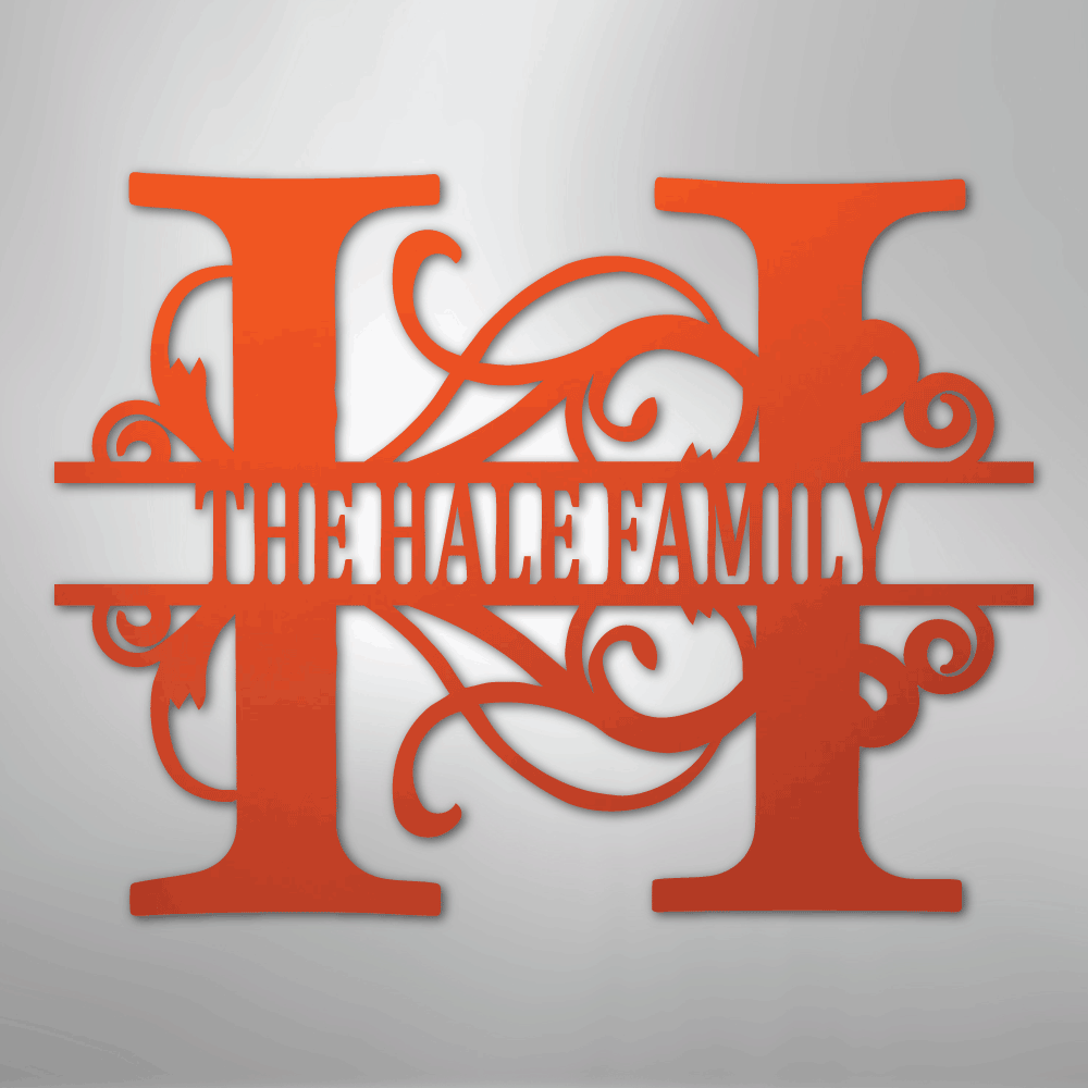 Custom Metal Wall Art - Family Split Letter Monogram Sign Orange