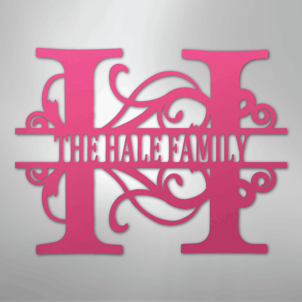 Custom Metal Wall Art - Family Split Letter Monogram Sign Pink