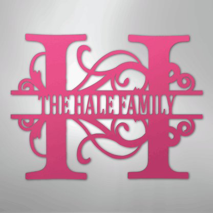 Custom Metal Wall Art - Family Split Letter Monogram Sign Pink