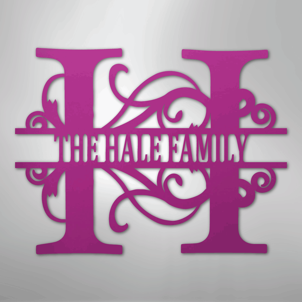 Custom Metal Wall Art - Family Split Letter Monogram Sign Purple