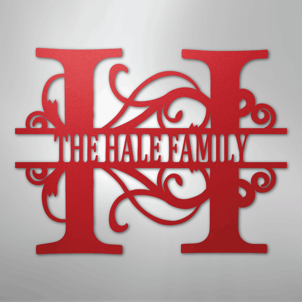 Custom Metal Wall Art - Family Split Letter Monogram Sign Red