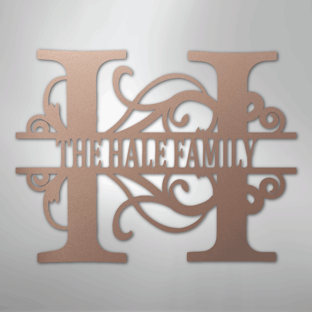 Custom Metal Wall Art - Family Split Letter Monogram Sign Rose