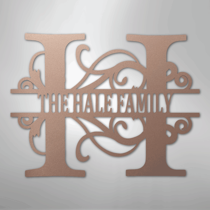 Custom Metal Wall Art - Family Split Letter Monogram Sign Rose