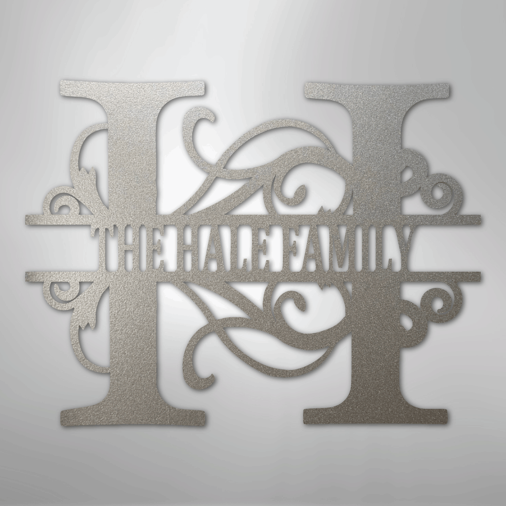 Custom Metal Wall Art - Family Split Letter Monogram Sign Silver