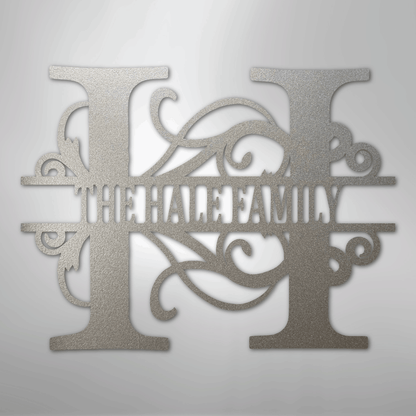 Custom Metal Wall Art - Family Split Letter Monogram Sign Silver