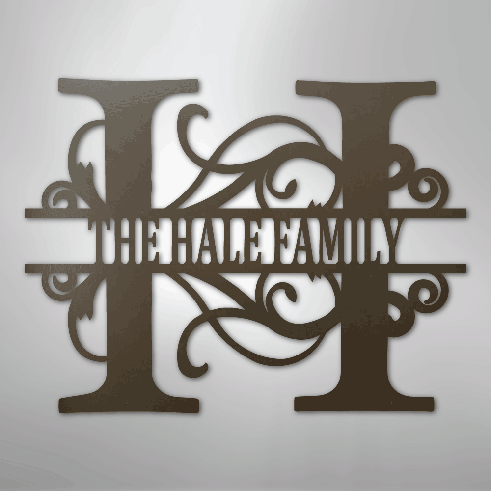 Custom Metal Wall Art - Family Split Letter Monogram Sign Stone