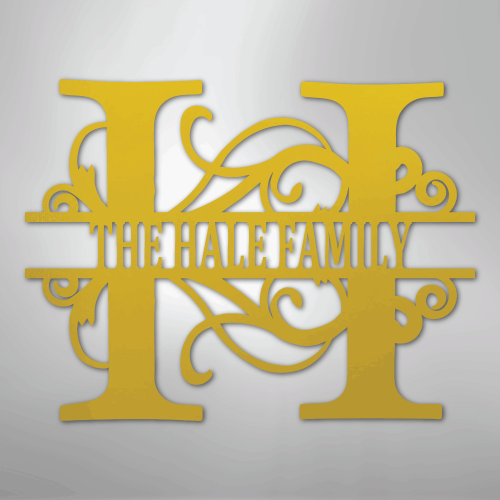 Custom Metal Wall Art - Family Split Letter Monogram Sign Yellow