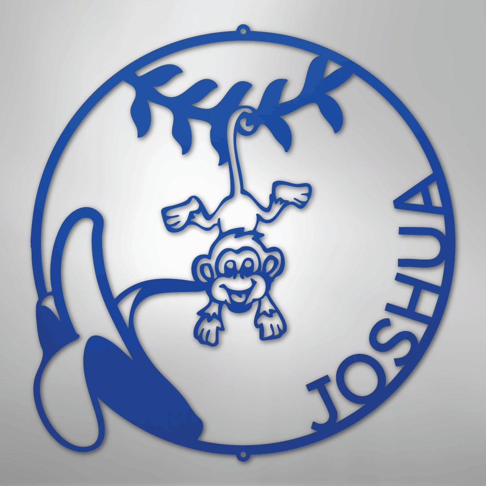Custom Metal Wall Art - Personalized Little Monkey Name Sign Blue