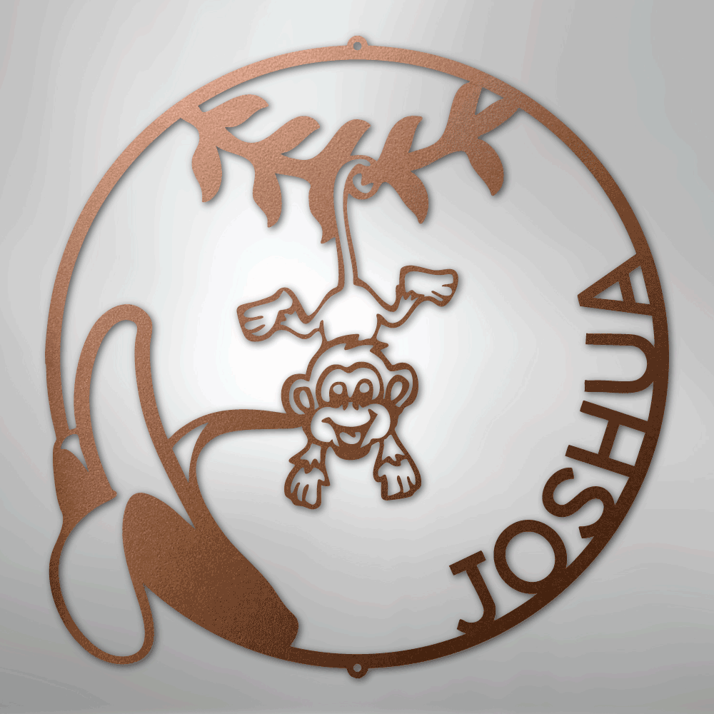 Custom Metal Wall Art - Personalized Little Monkey Name Sign Copper