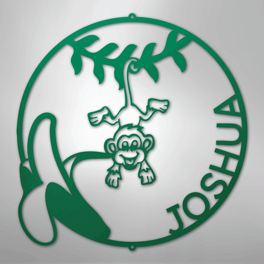 Custom Metal Wall Art - Personalized Little Monkey Name Sign Green
