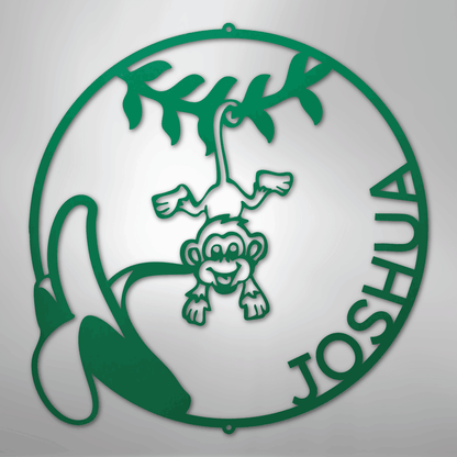 Custom Metal Wall Art - Personalized Little Monkey Name Sign Green