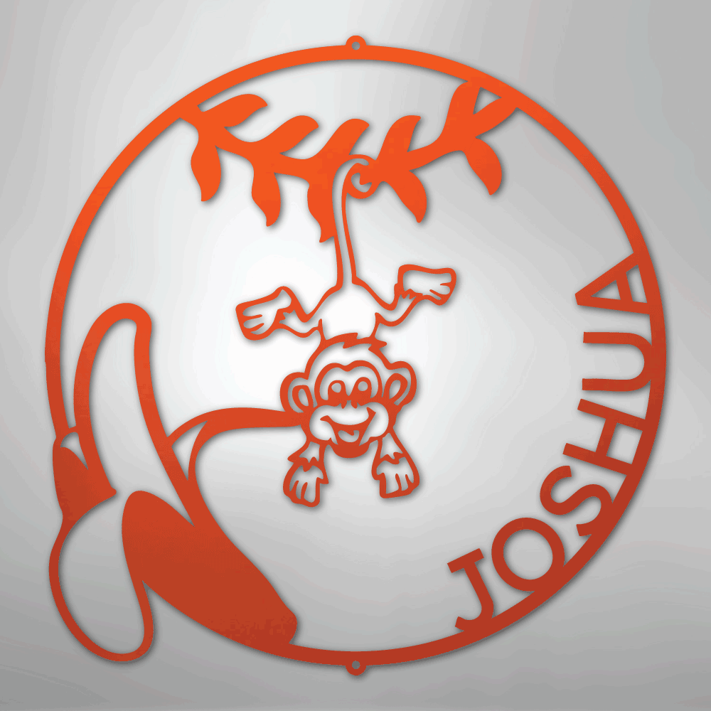 Custom Metal Wall Art - Personalized Little Monkey Name Sign Orange