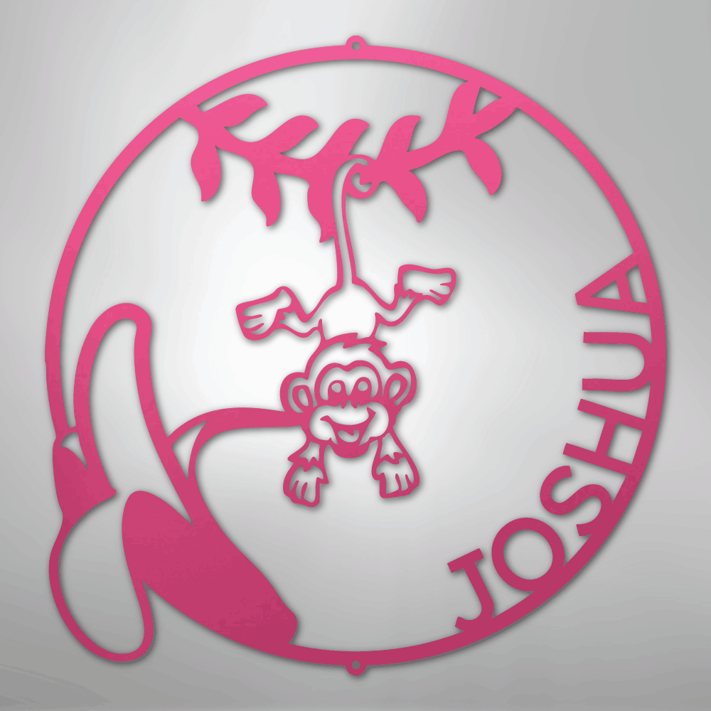 Custom Metal Wall Art - Personalized Little Monkey Name Sign Pink