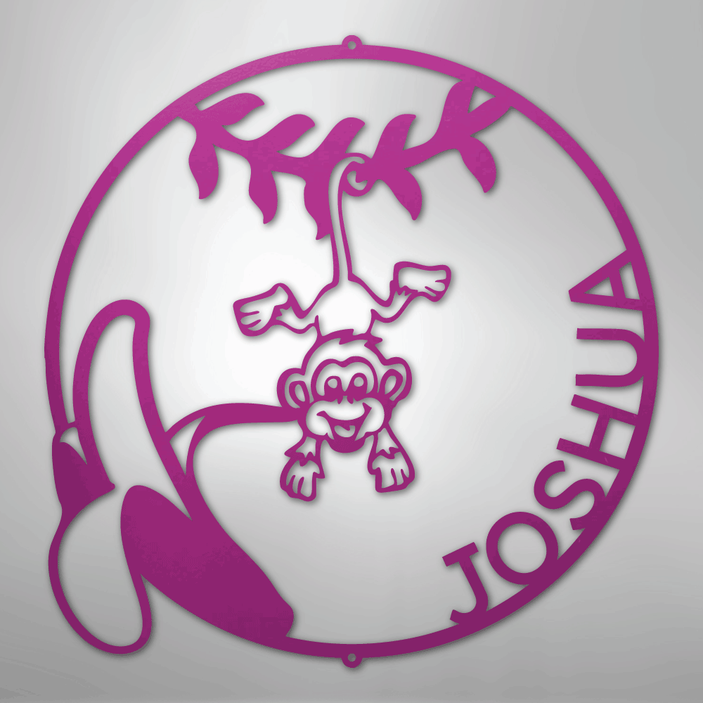 Custom Metal Wall Art - Personalized Little Monkey Name Sign Purple