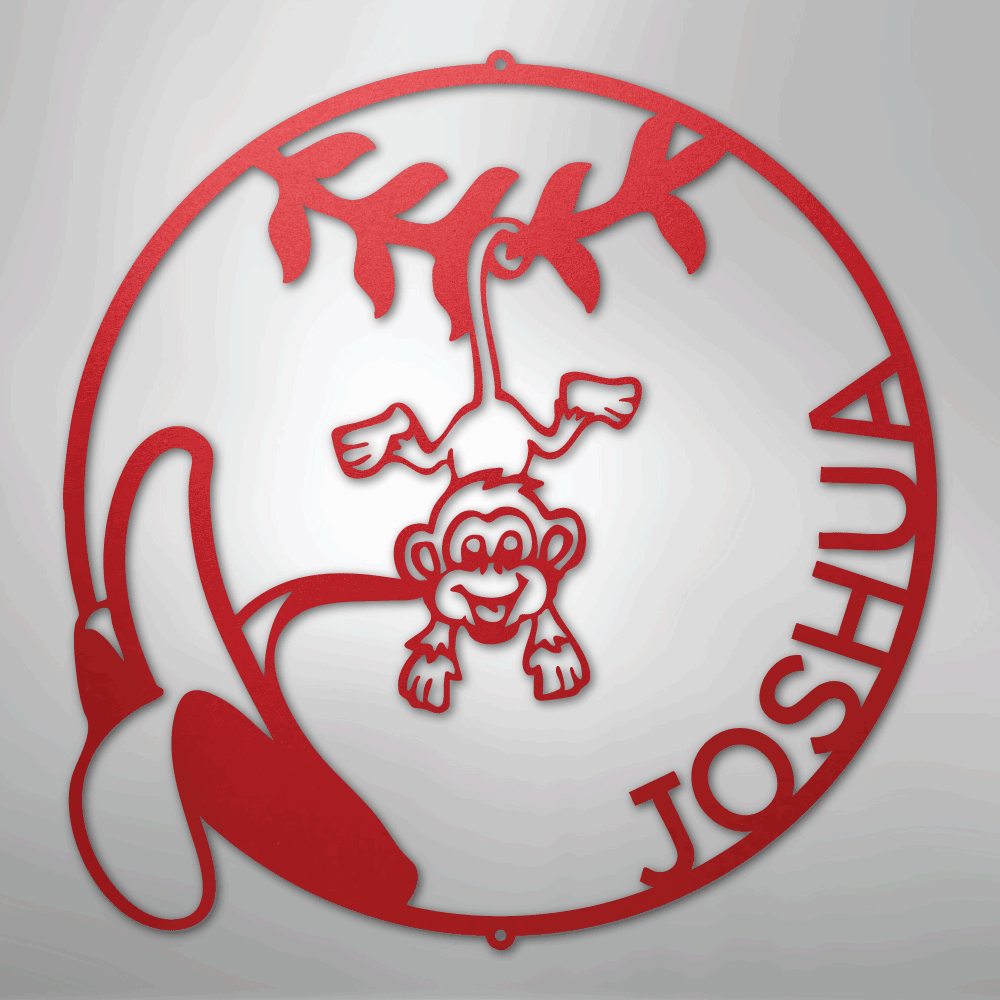 Custom Metal Wall Art - Personalized Little Monkey Name Sign Red