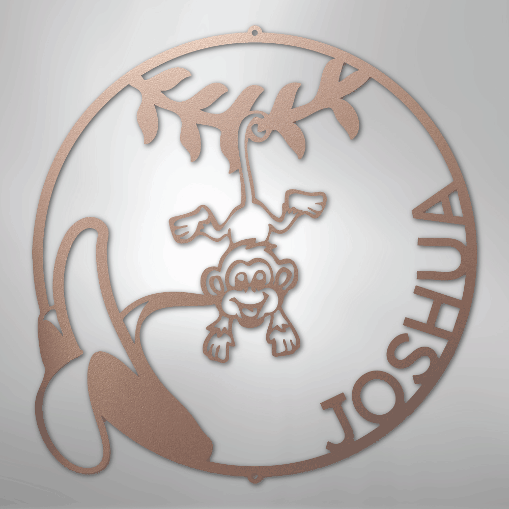 Custom Metal Wall Art - Personalized Little Monkey Name Sign Rose