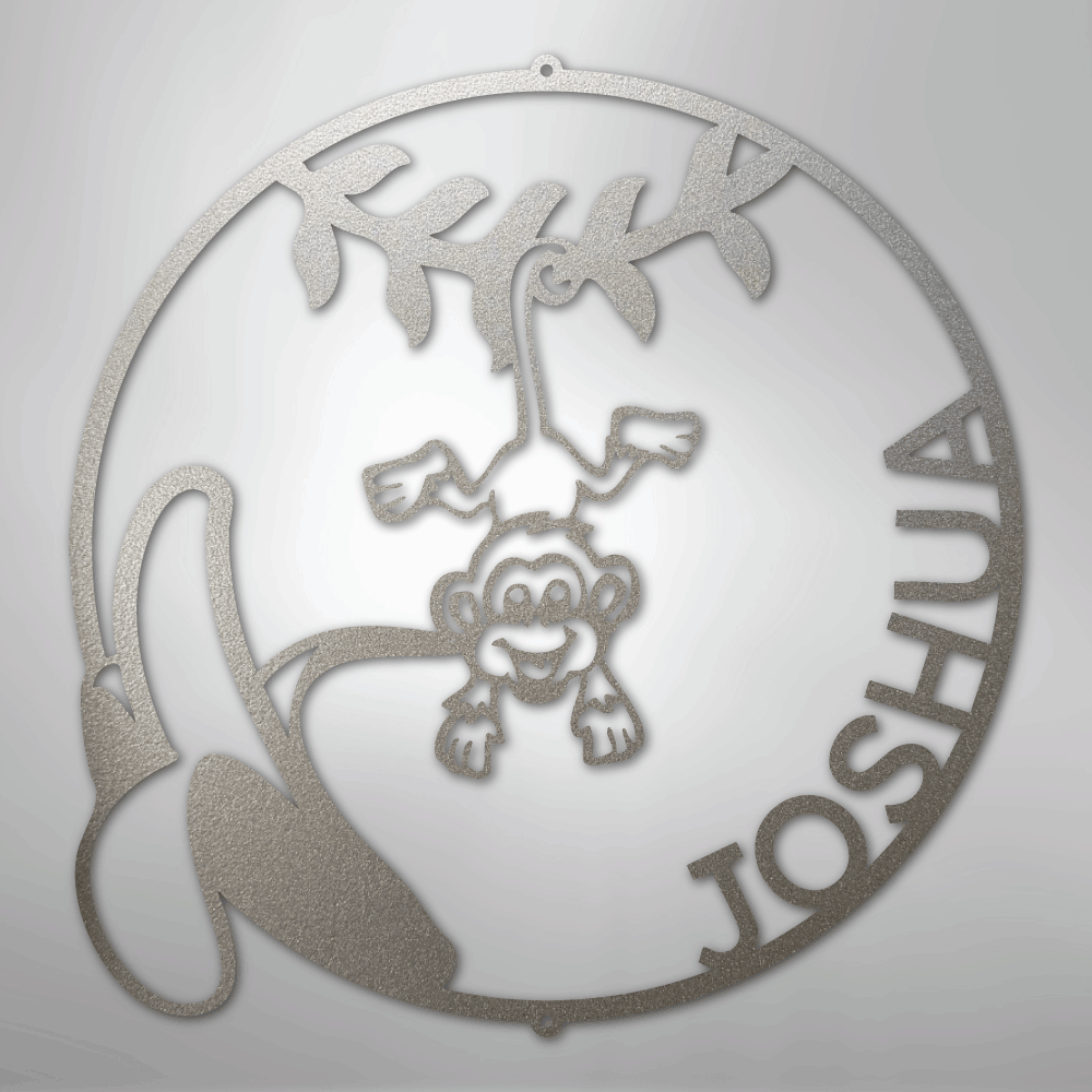 Custom Metal Wall Art - Personalized Little Monkey Name Sign Silver